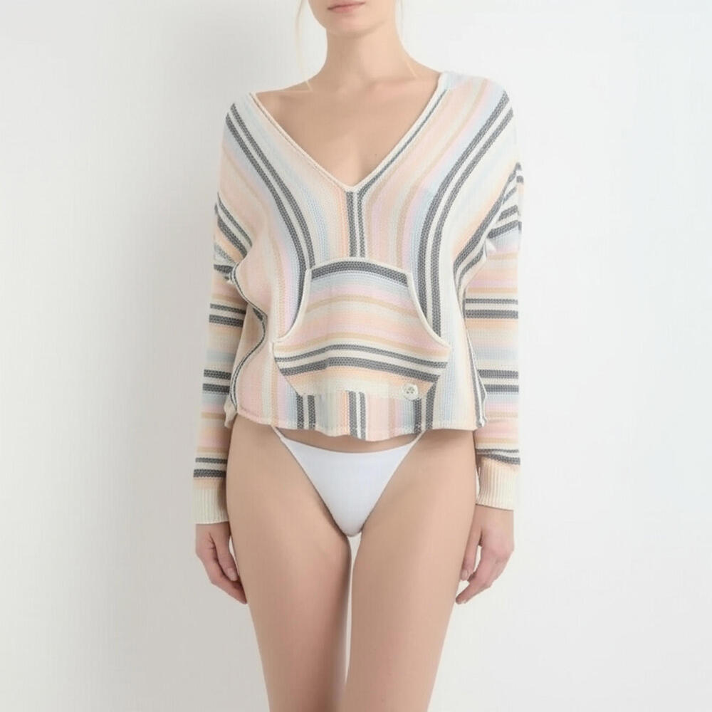 BILLABONG Baja Beach S Hooded Pastel Stripe V-Neck Coastal